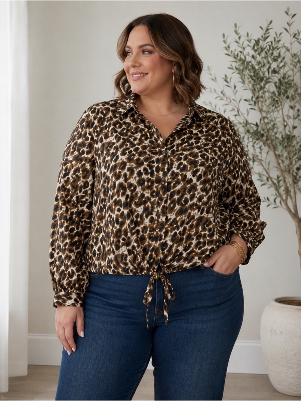 Rebecca Minkoff Leopard Print Tie-Hem Blouse